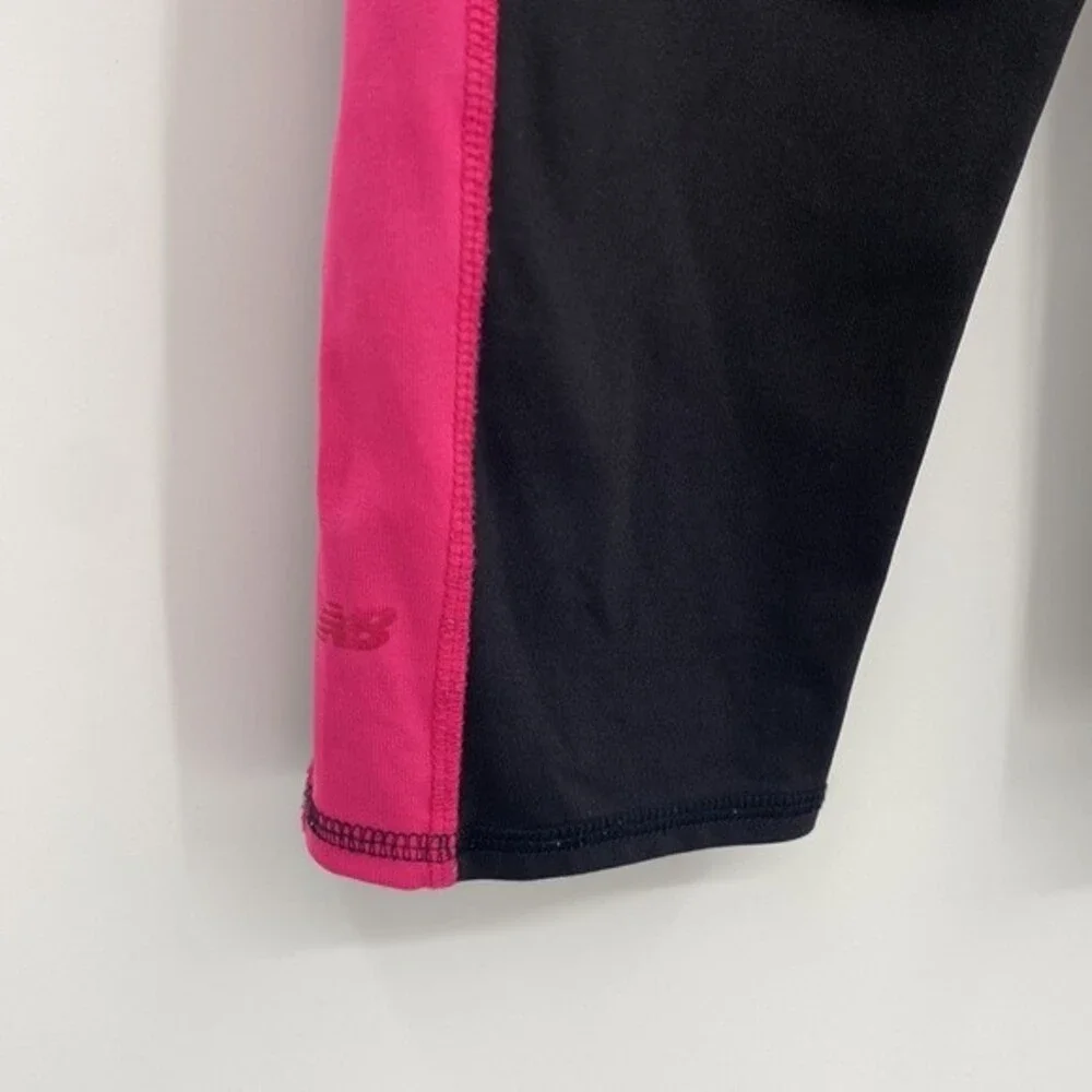 New Balance Black Crop Capri Leggings Pink Stripe Girls XL 14-16